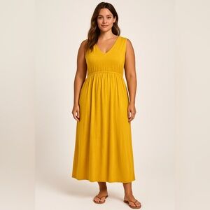 Yellow Ruched Smocked Sleeveless Maxi Dress ☀️